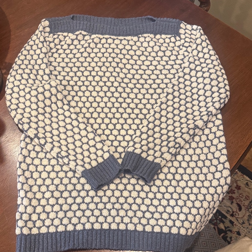 LOFT  Blue and Cream Sweater